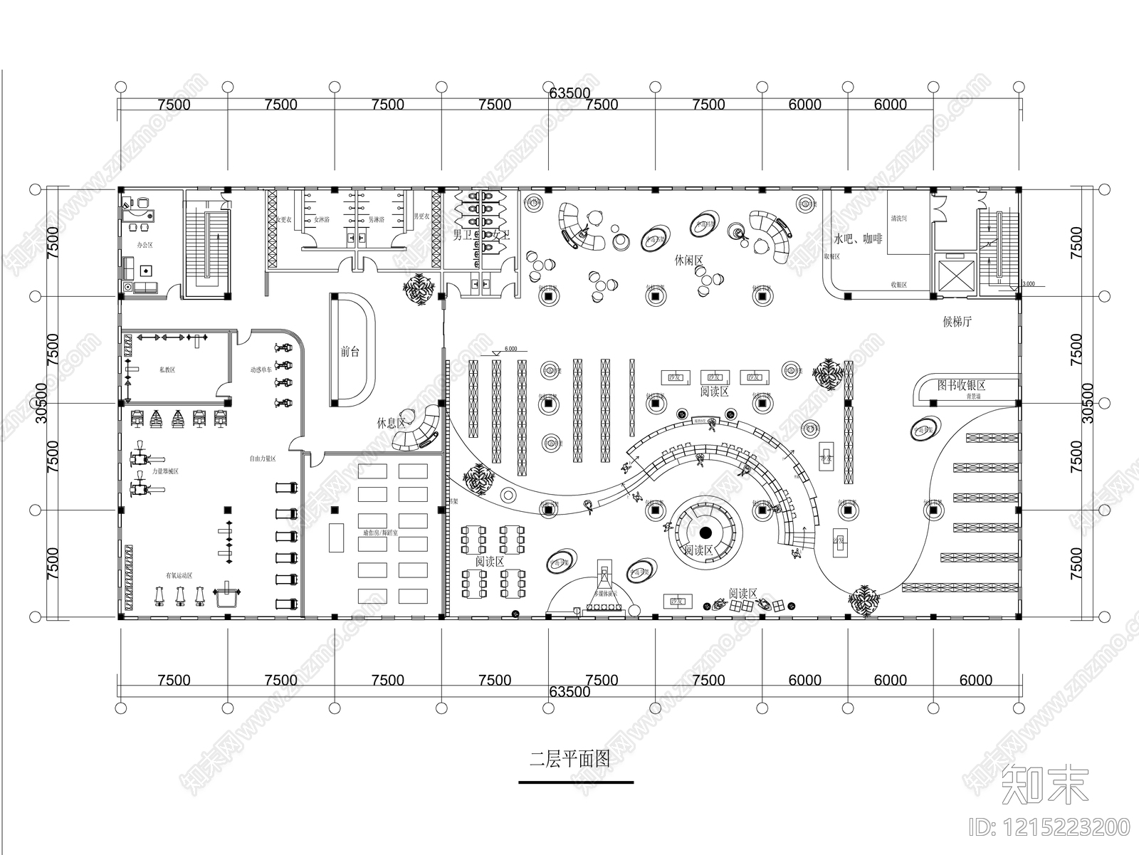 现代图书馆cad施工图下载【ID:1215223200】