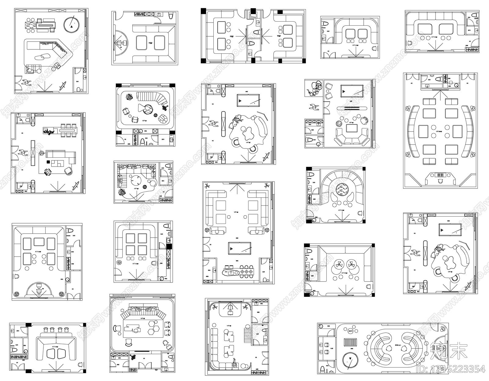 现代KTV施工图下载【ID:1215223354】