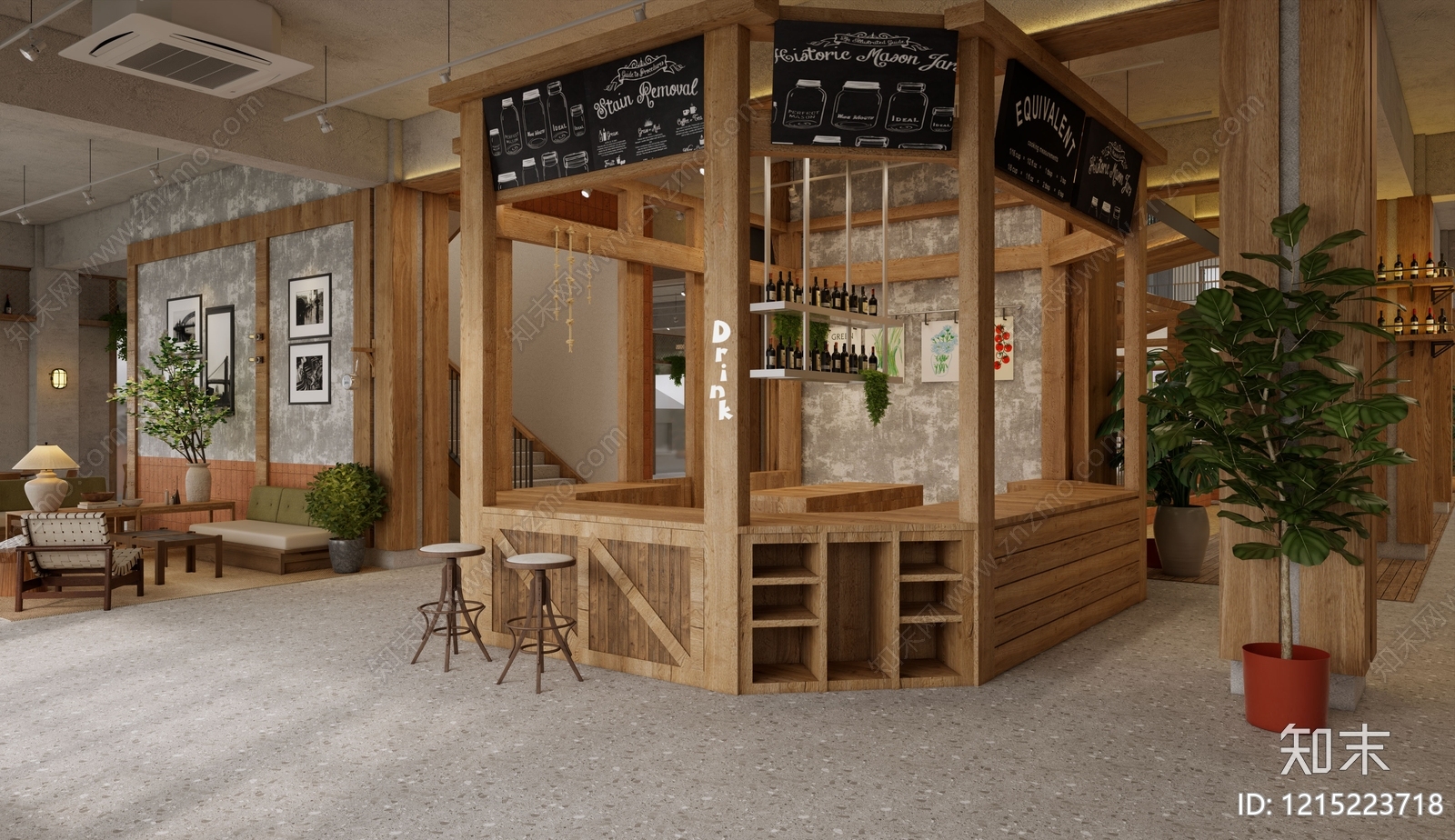 原木风西餐厅SU模型下载【ID:1215223718】