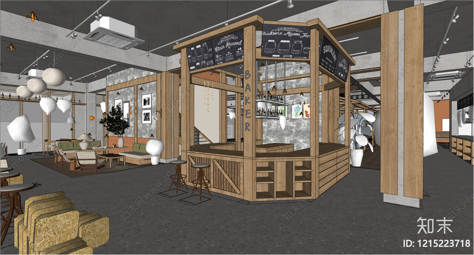 原木风西餐厅SU模型下载【ID:1215223718】