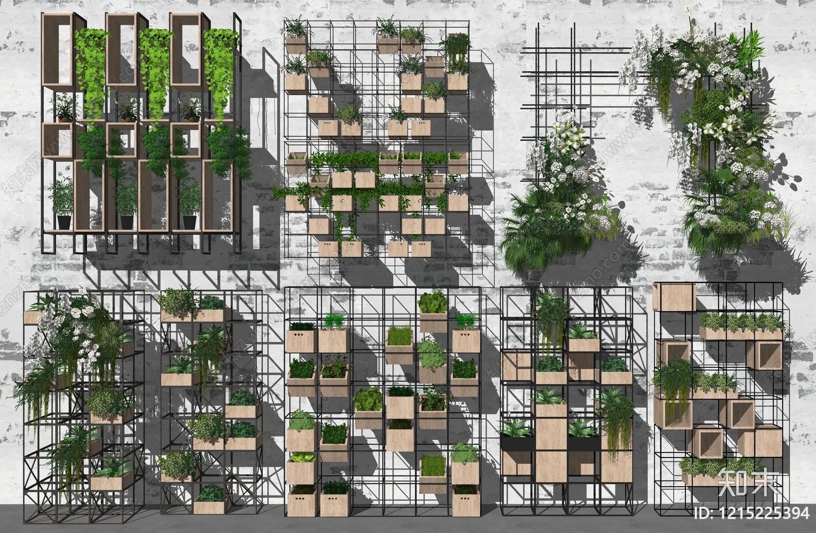工业风绿植墙花艺SU模型下载【ID:1215225394】