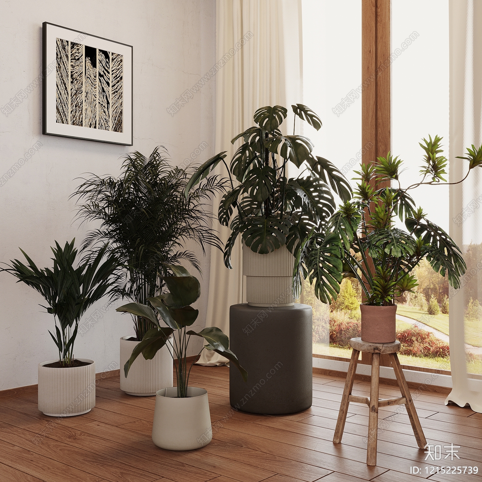 奶油风盆栽3D模型下载【ID:1215225739】