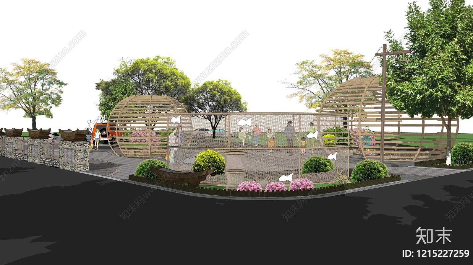 新中式景观口袋公园SU模型下载【ID:1215227259】