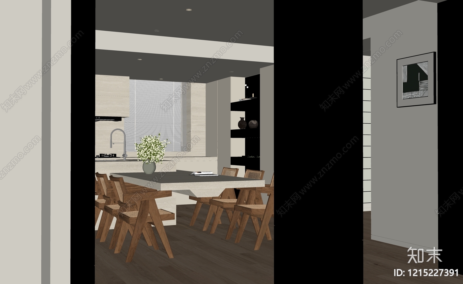 现代家居餐厅SU模型下载【ID:1215227391】
