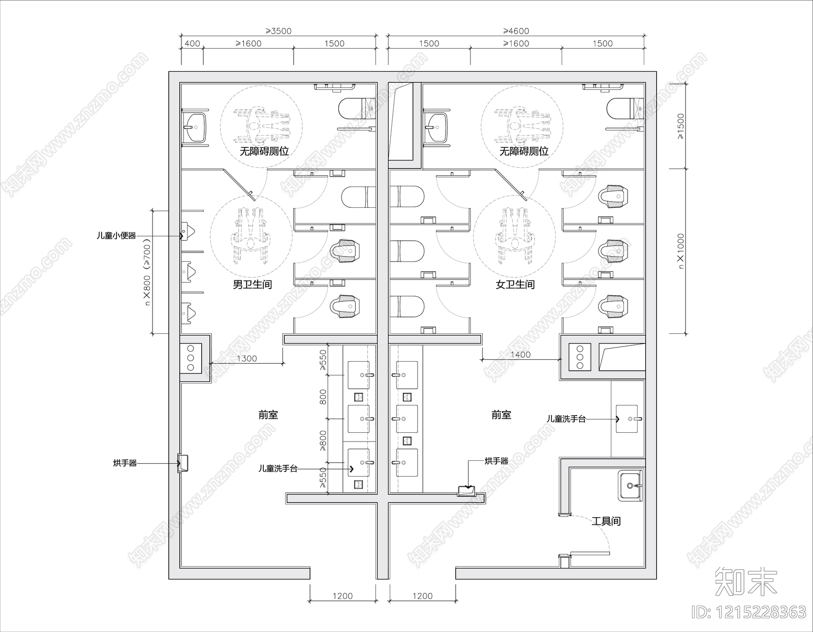 现代公共卫生间施工图下载【ID:1215228363】