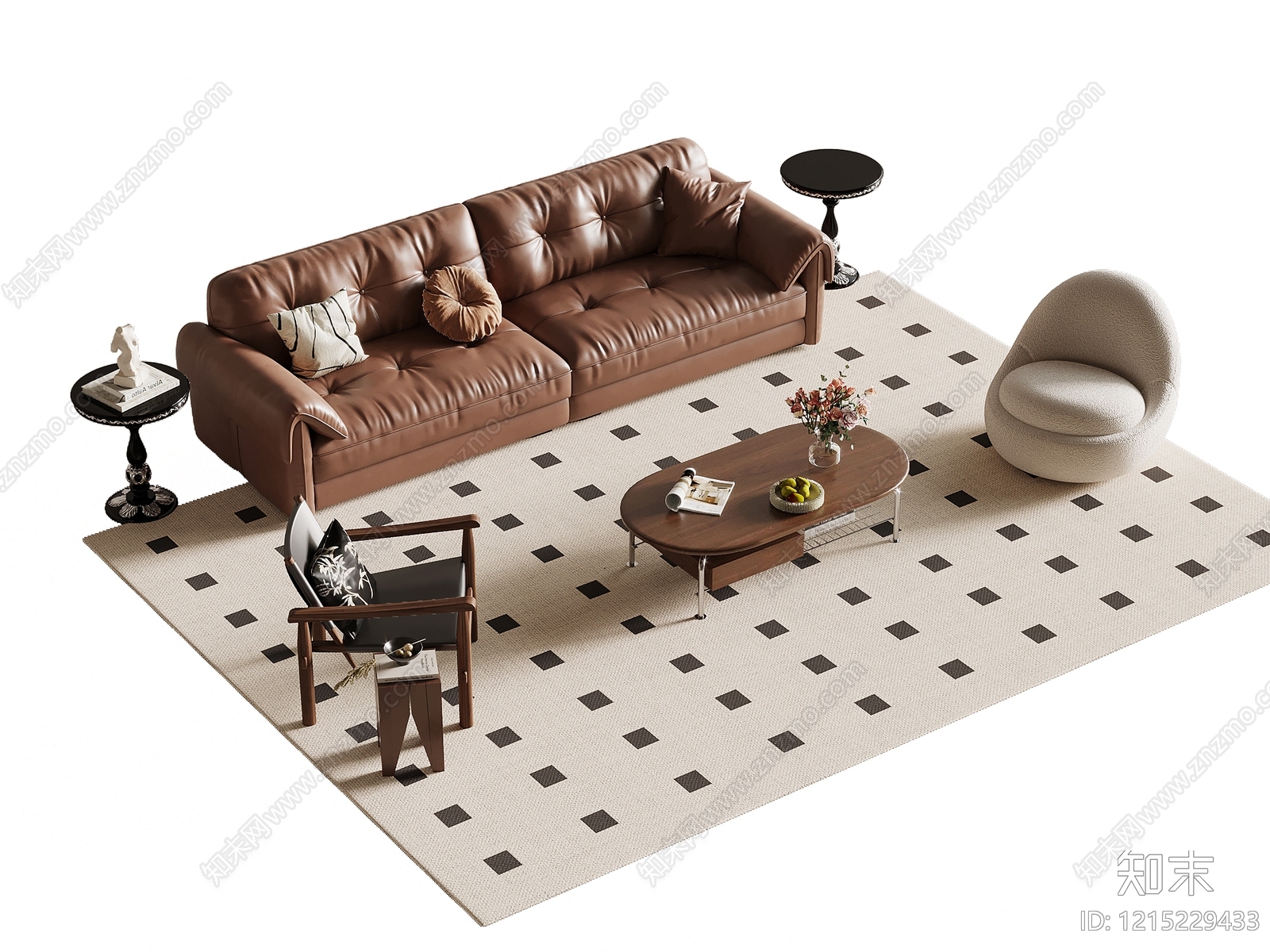 中古风沙发茶几组合SU模型下载【ID:1215229433】
