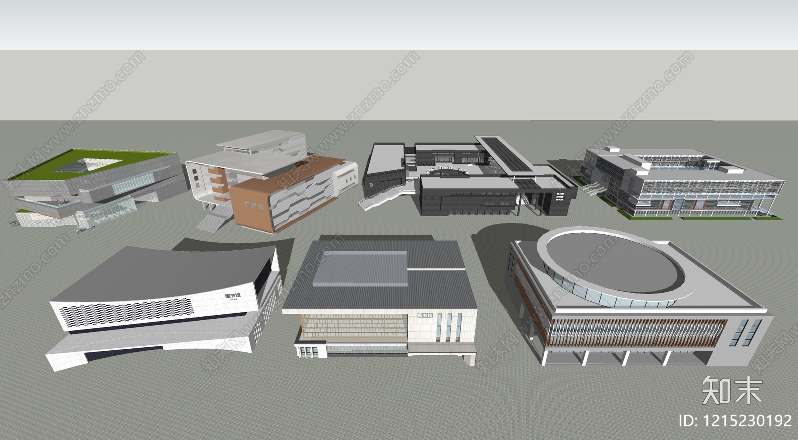 现代主义图书馆建筑SU模型下载【ID:1215230192】