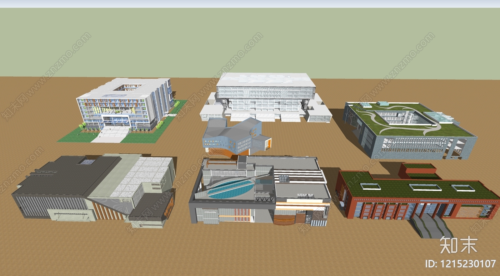 现代主义图书馆建筑SU模型下载【ID:1215230107】