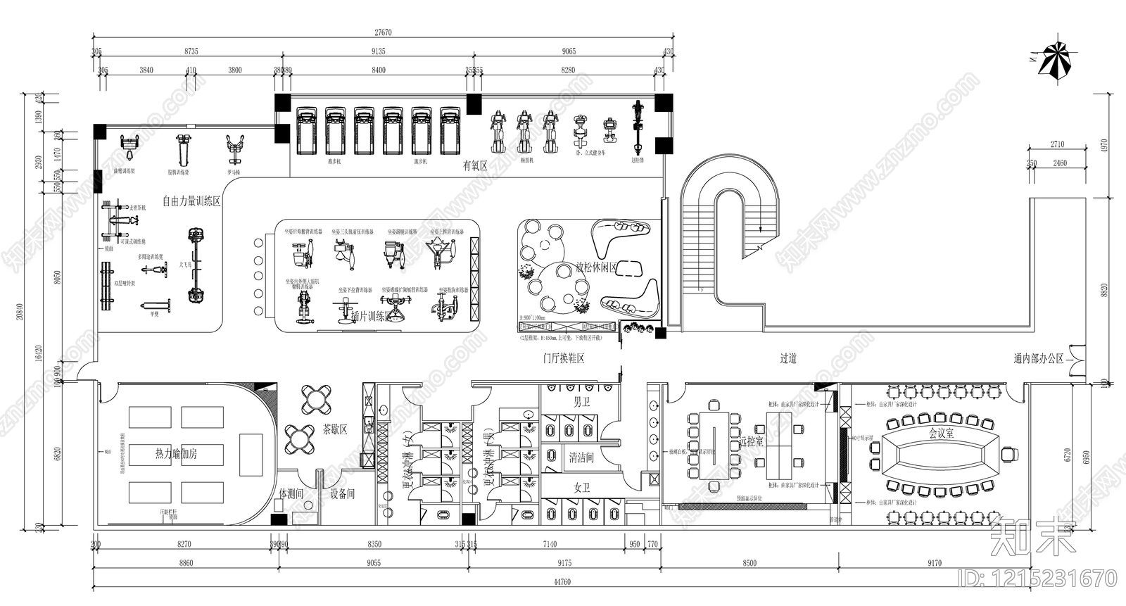 现代健身房施工图下载【ID:1215231670】