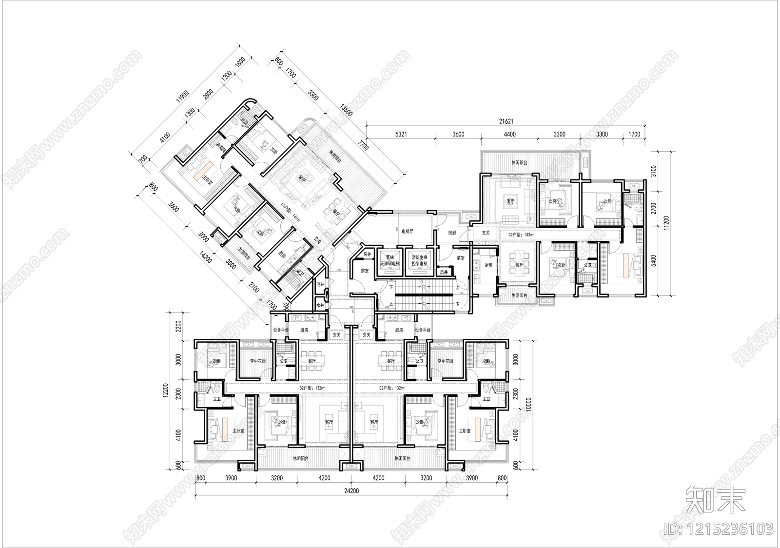 高层住宅cad施工图下载【ID:1215236103】