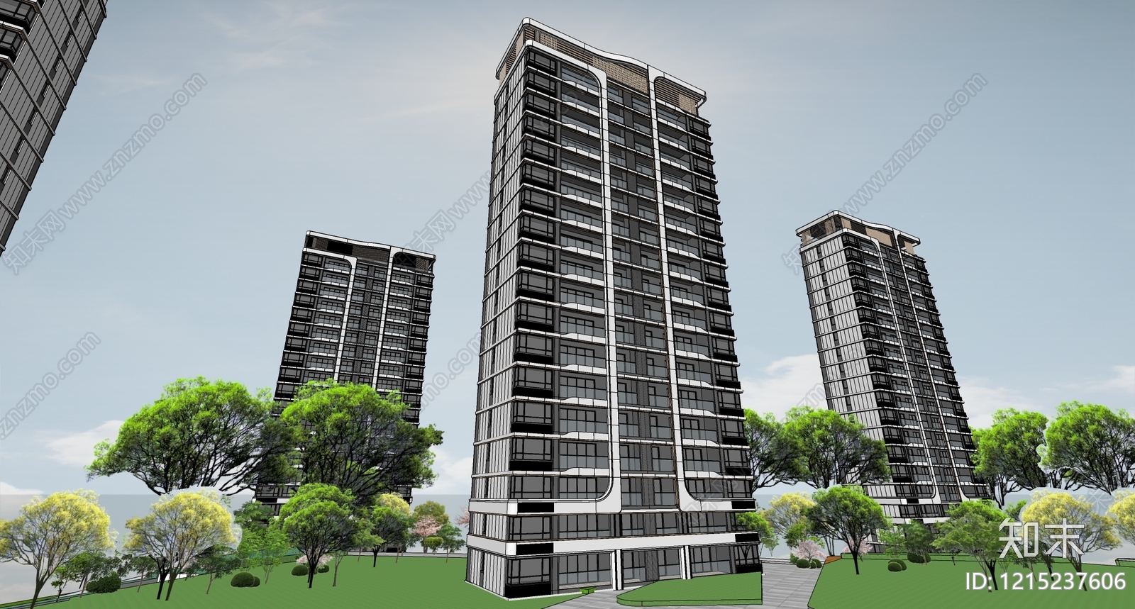 现代主义小高层住宅楼SU模型下载【ID:1215237606】