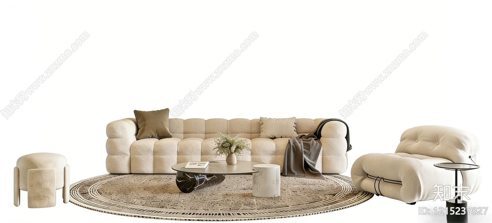 奶油风云朵沙发3D模型下载【ID:1215237827】
