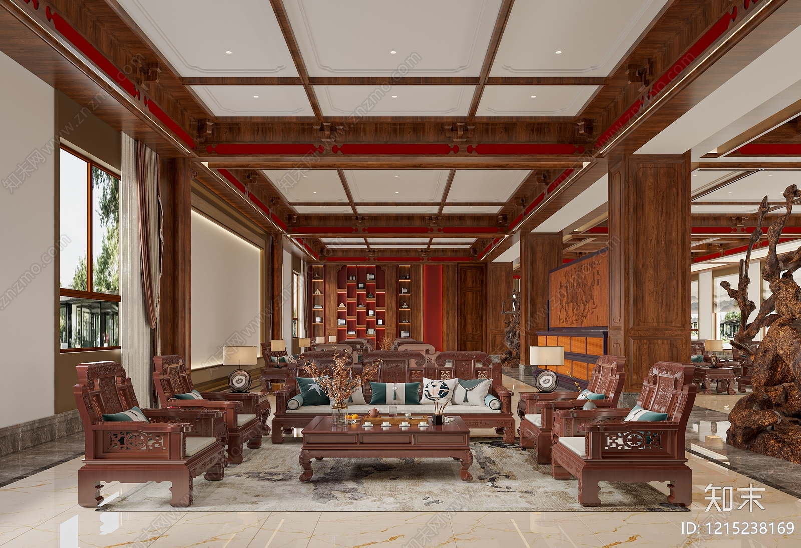 新中式酒店大堂3D模型下载【ID:1215238169】