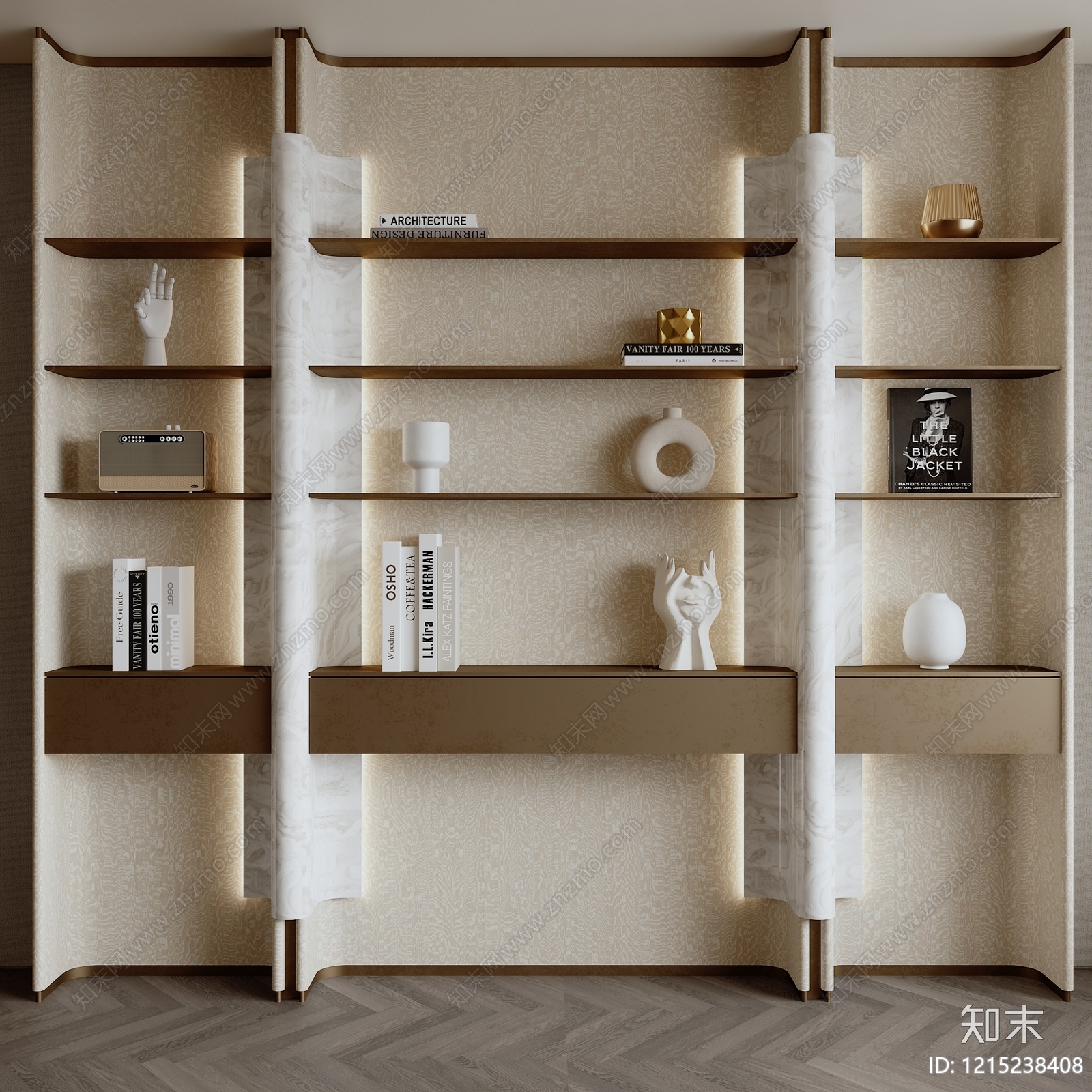 轻奢书柜3D模型下载【ID:1215238408】