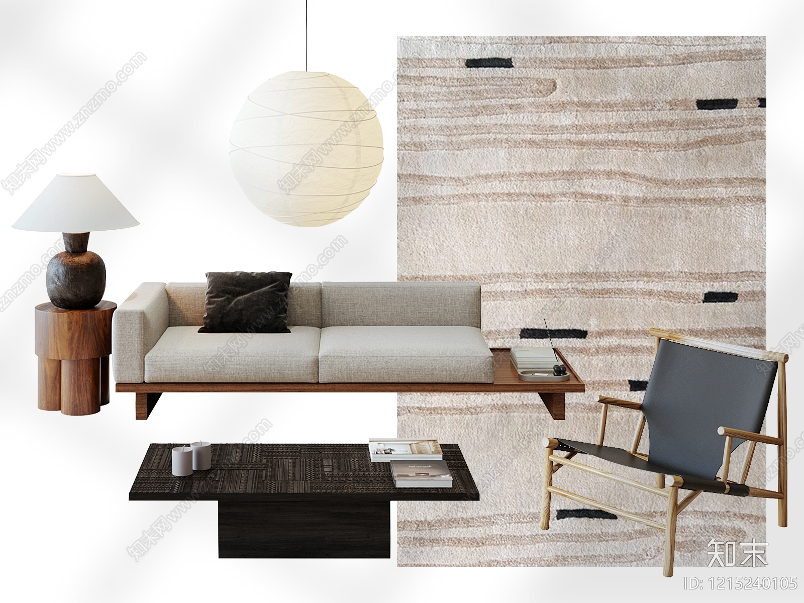 日式沙发组合3D模型下载【ID:1215240105】