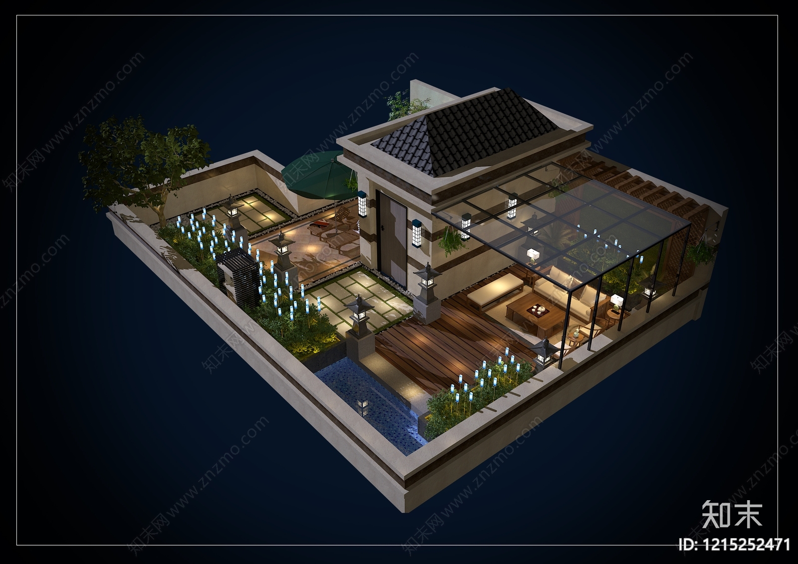 新中式屋顶花园3D模型下载【ID:1215252471】