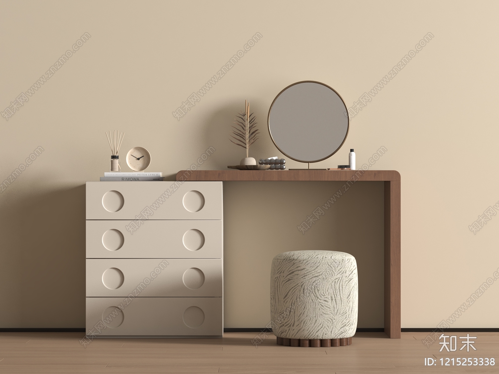 奶油风妆台妆凳3D模型下载【ID:1215253338】