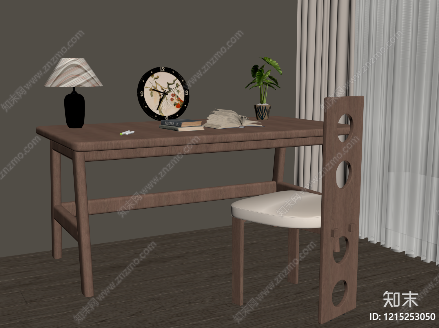 新中式书桌椅SU模型下载【ID:1215253050】