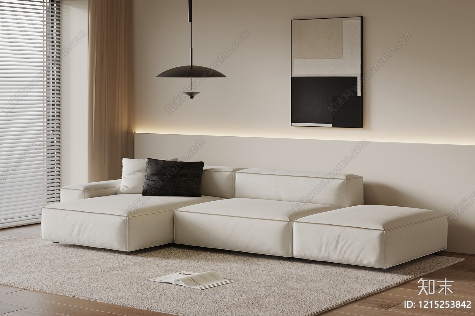 奶油风多人沙发3D模型下载【ID:1215253842】