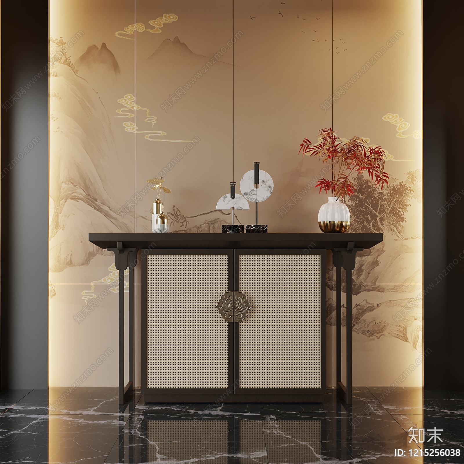 新中式玄关3D模型下载【ID:1215256038】