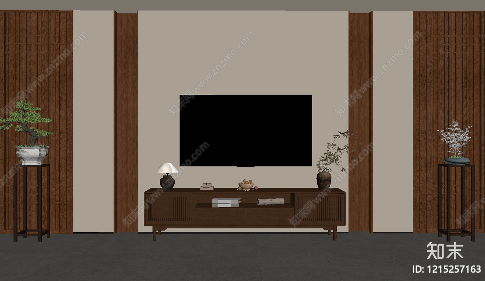 新中式电视柜SU模型下载【ID:1215257163】