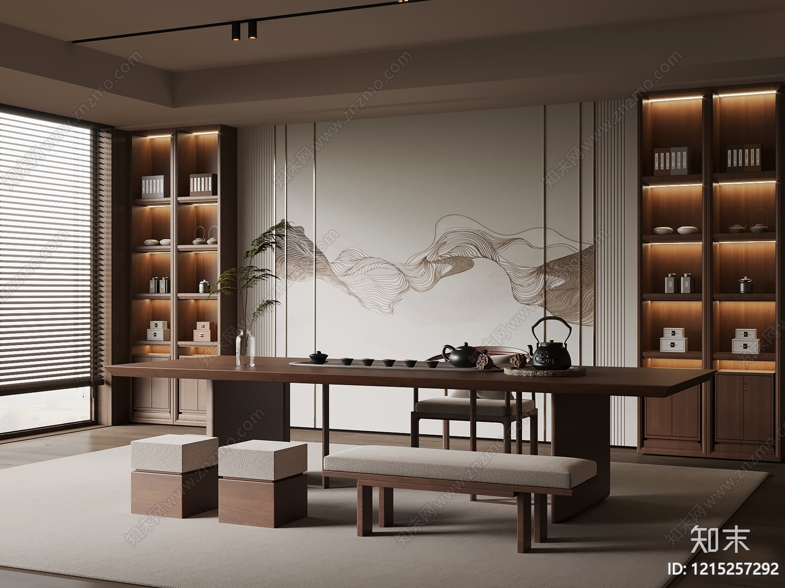 新中式茶室SU模型下载【ID:1215257292】