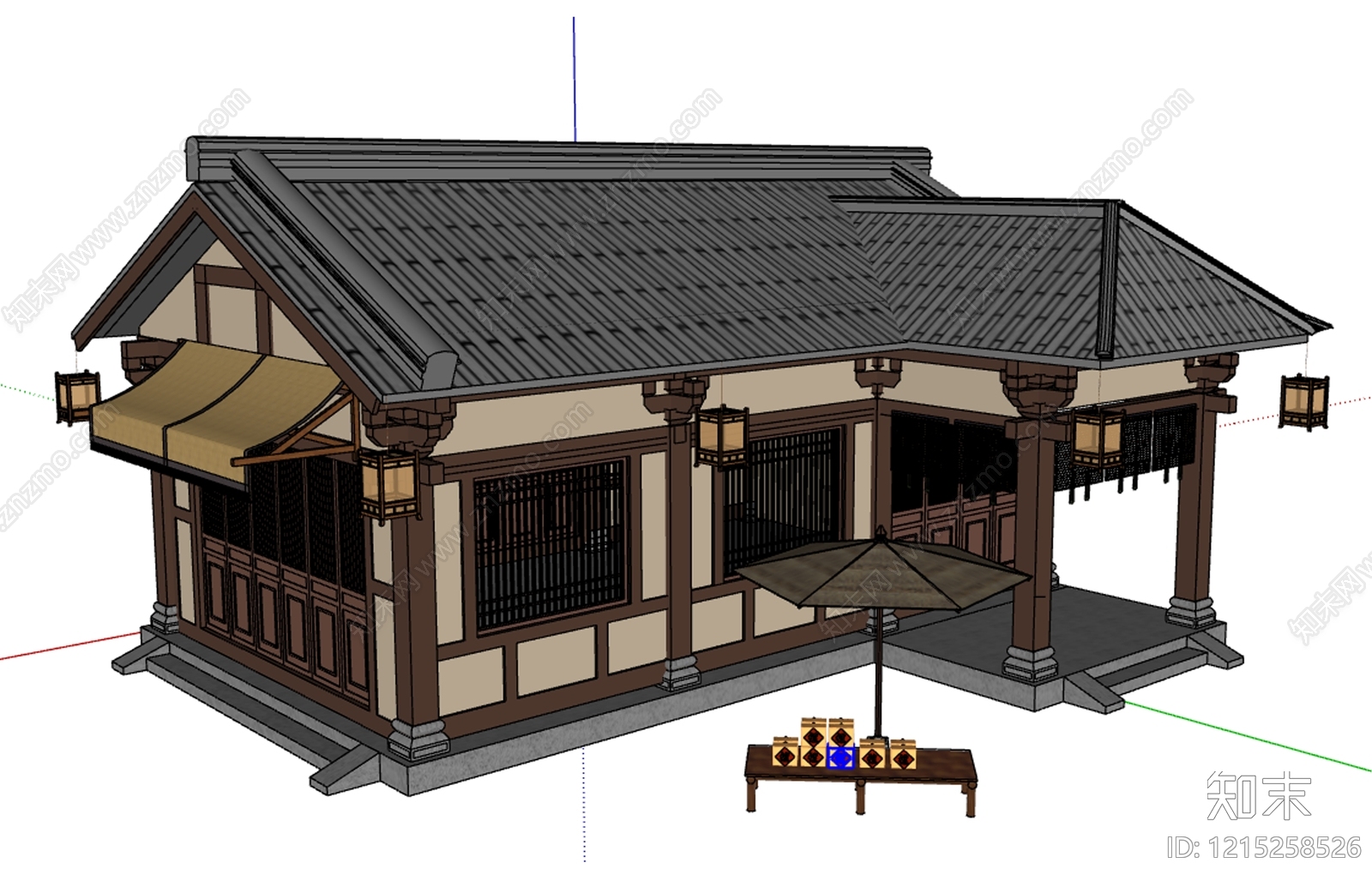 新中式古建筑SU模型下载【ID:1215258526】