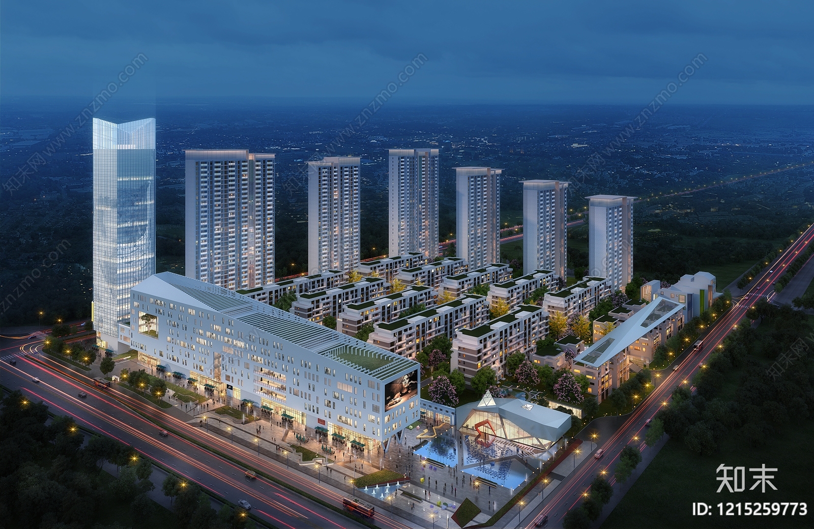 现代主义鸟瞰规划3D模型下载【ID:1215259773】