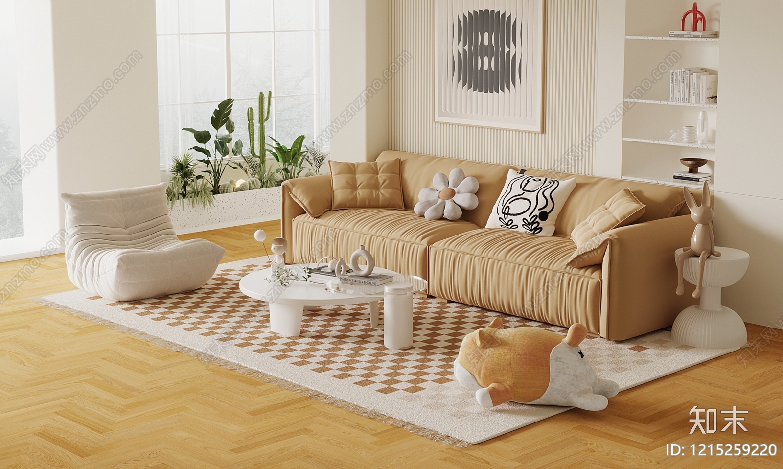 奶油风多人沙发3D模型下载【ID:1215259220】