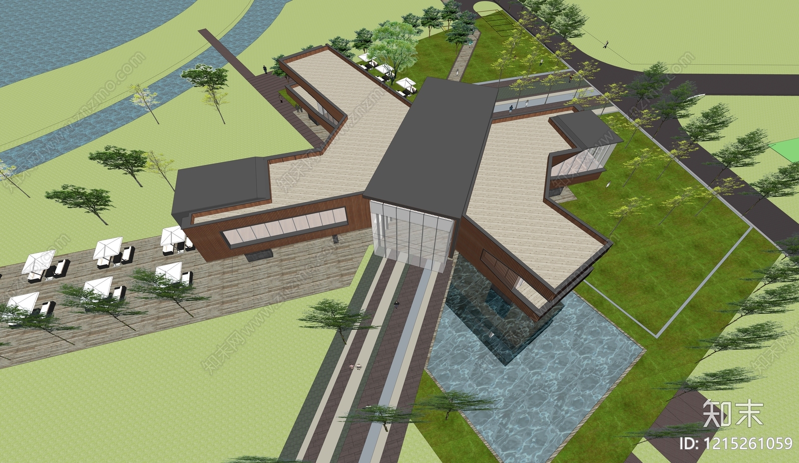 现代售楼处建筑SU模型下载【ID:1215261059】