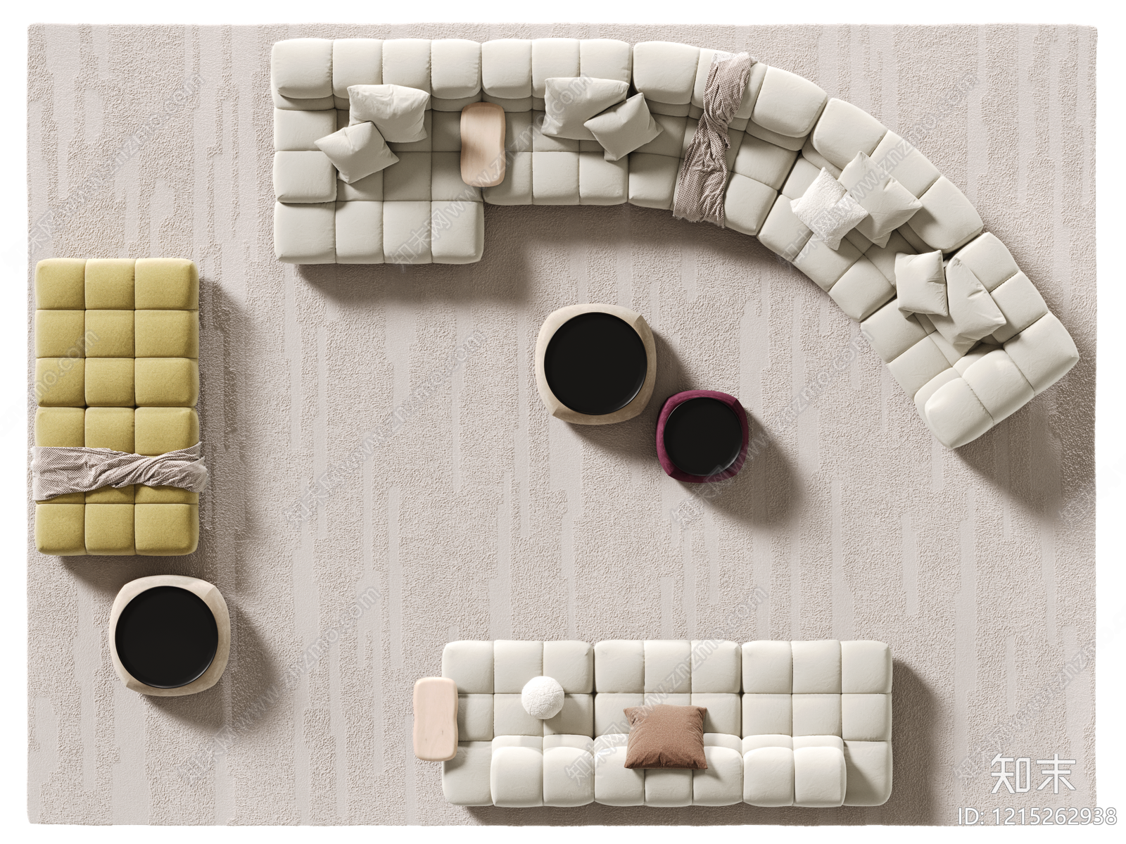 奶油风多人沙发3D模型下载【ID:1215262938】