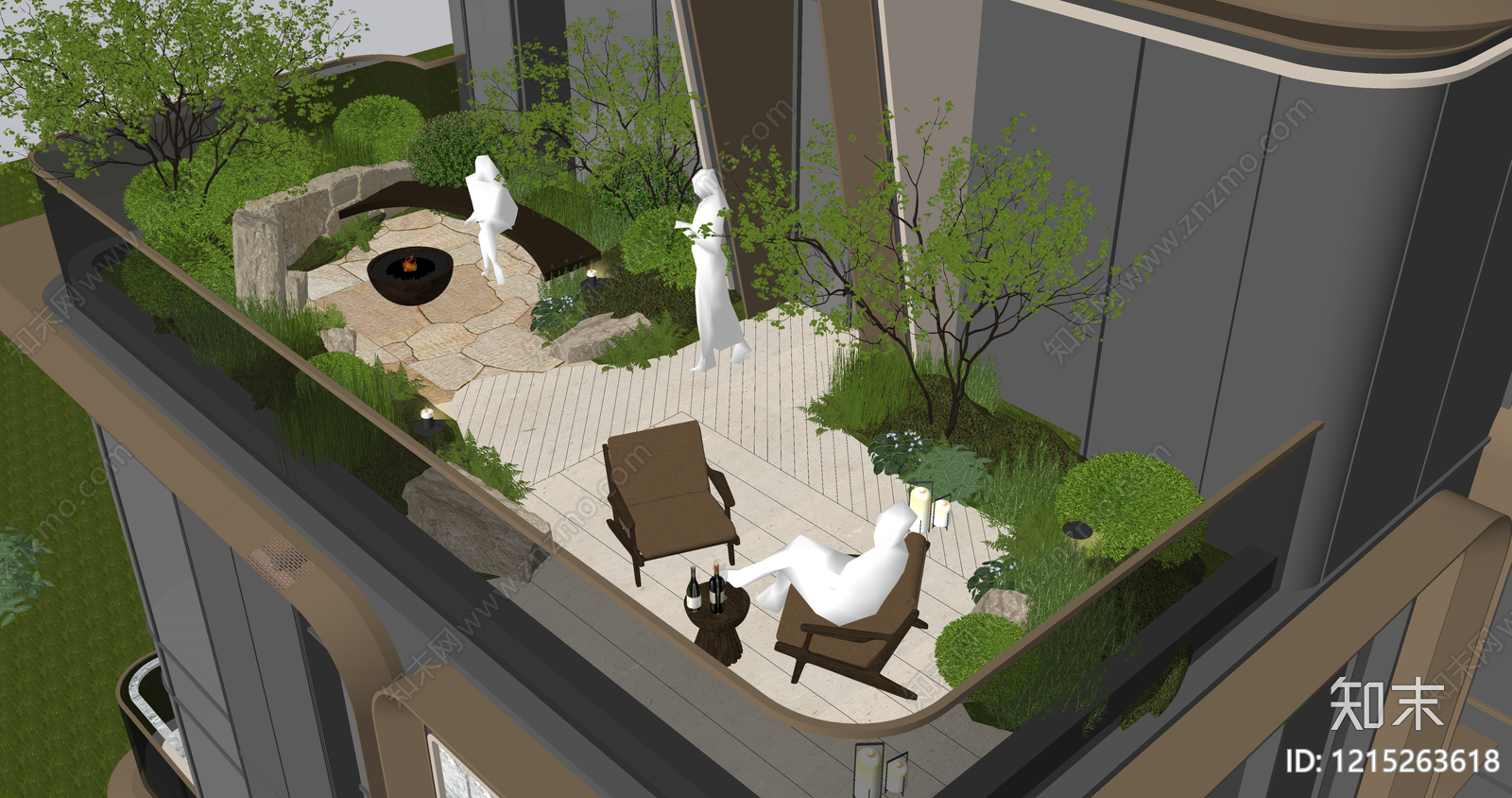 新中式屋顶花园SU模型精品下载_SketchUp模型_知末网