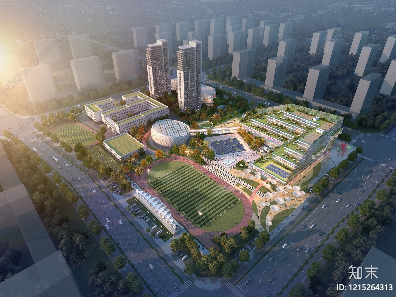 现代主义鸟瞰规划3D模型下载【ID:1215264313】