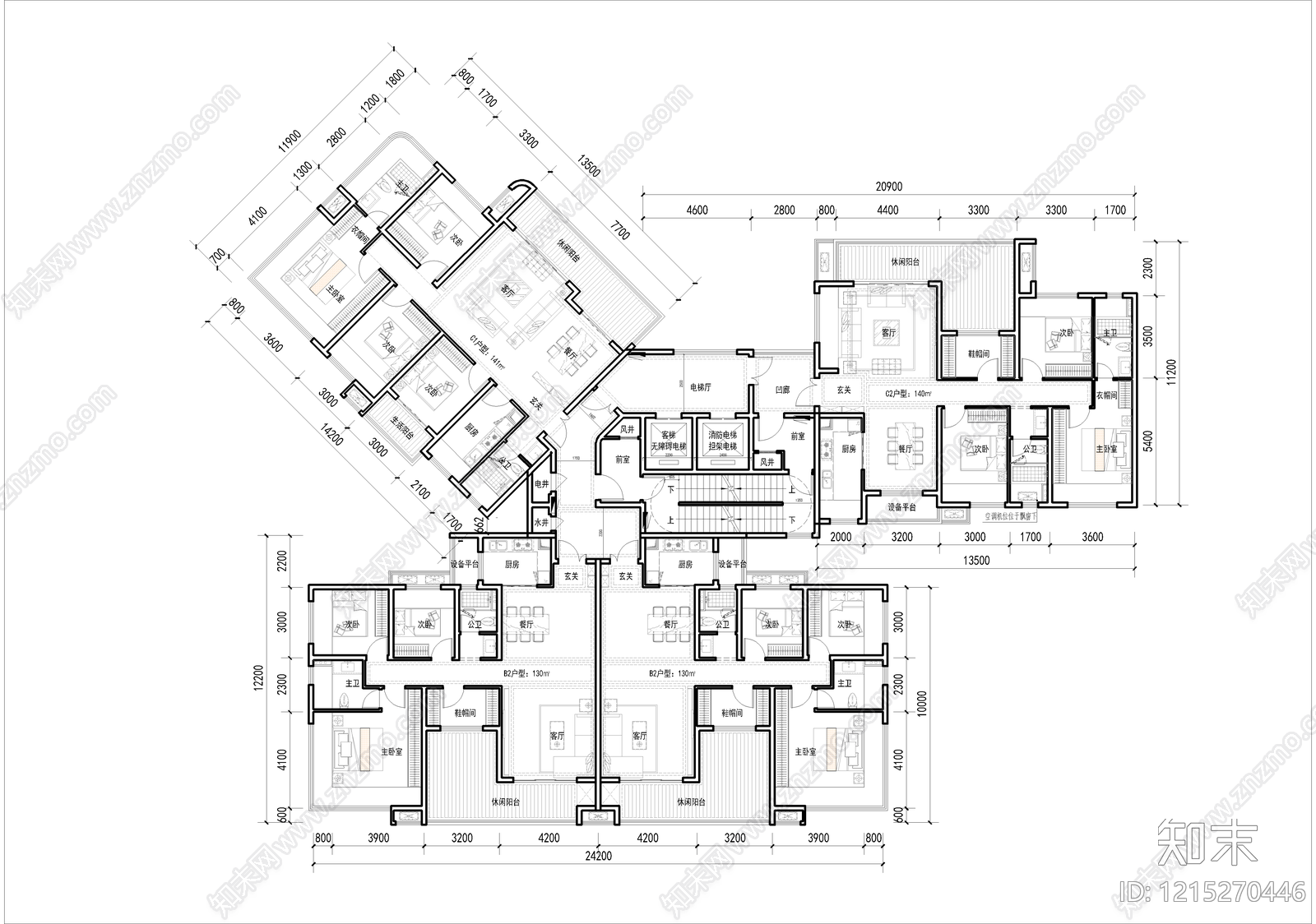 高层住宅cad施工图下载【ID:1215270446】