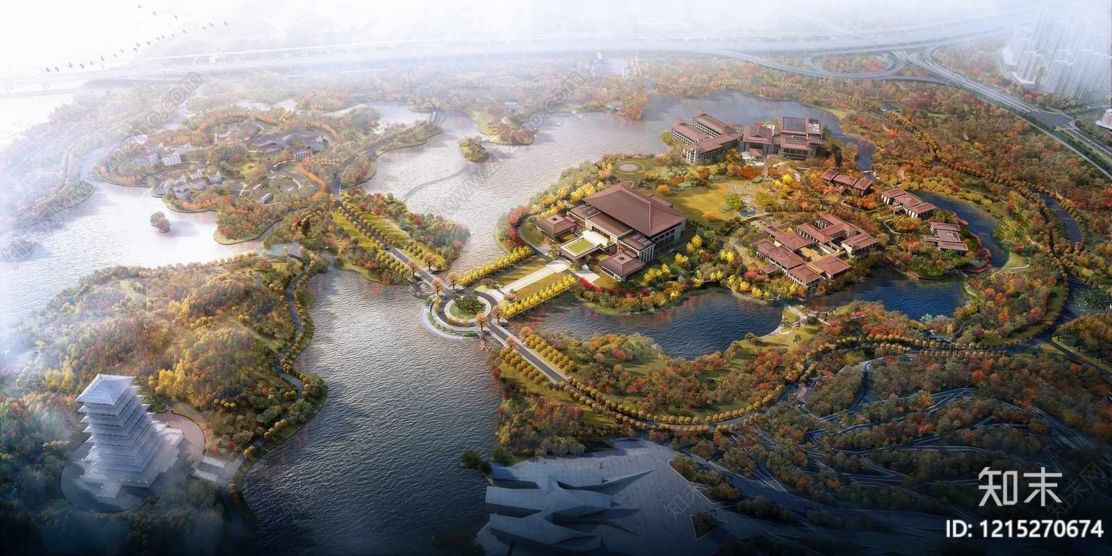 新中式鸟瞰规划3D模型下载【ID:1215270674】