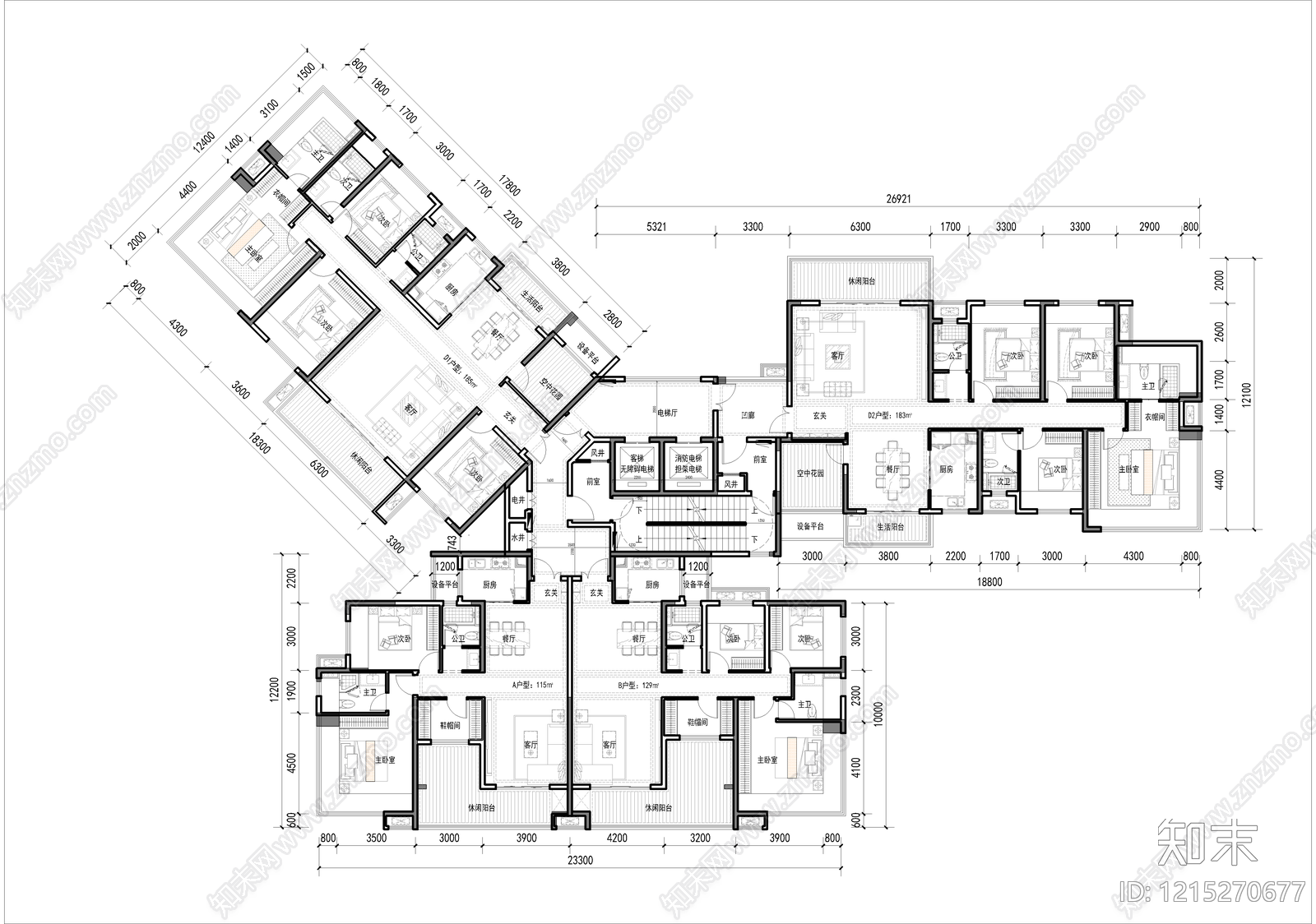 高层住宅cad施工图下载【ID:1215270677】