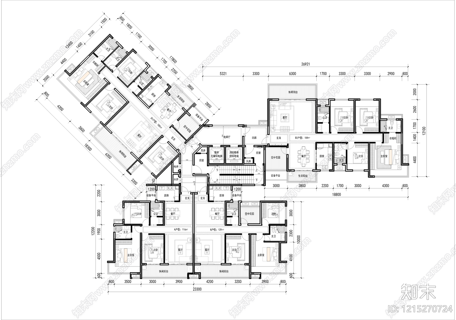 高层住宅cad施工图下载【ID:1215270724】
