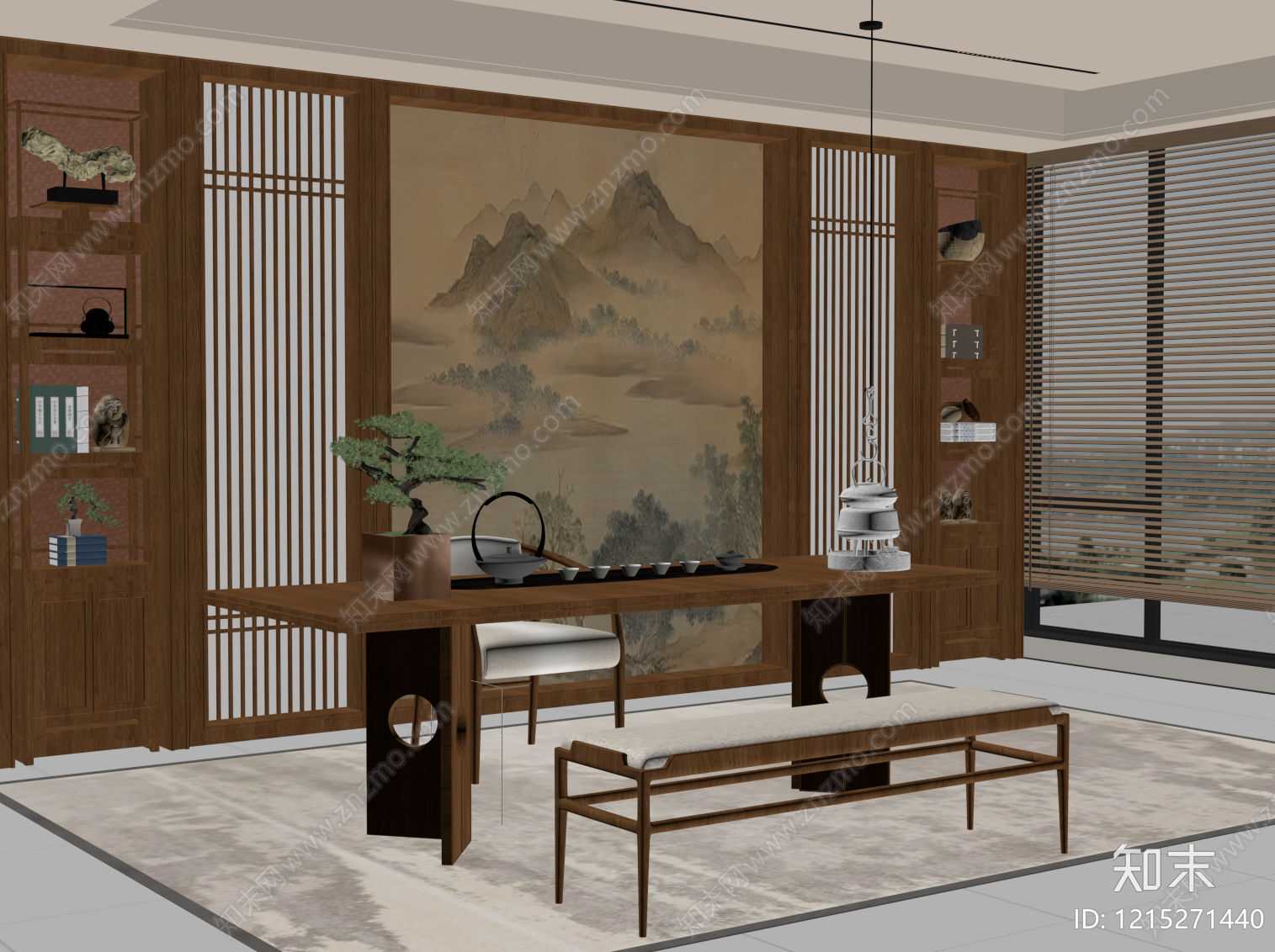 新中式茶室SU模型下载【ID:1215271440】
