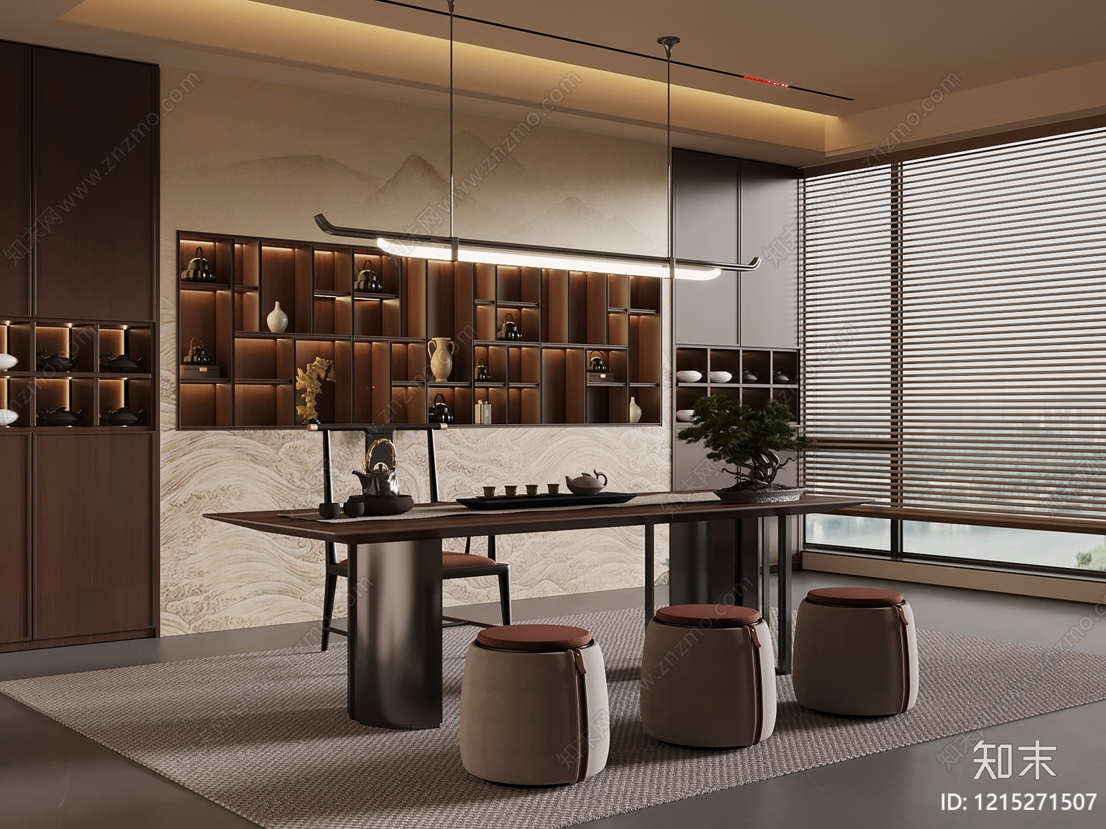 新中式茶室SU模型下载【ID:1215271507】