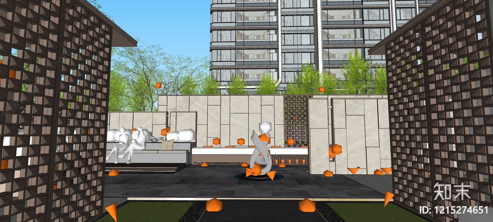 现代简约小区景观SU模型下载【ID:1215274651】