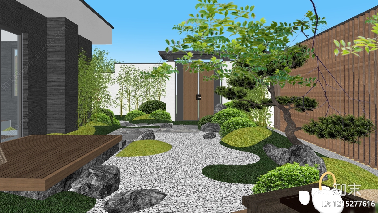 新中式景观别墅庭院SU模型下载【ID:1215277616】