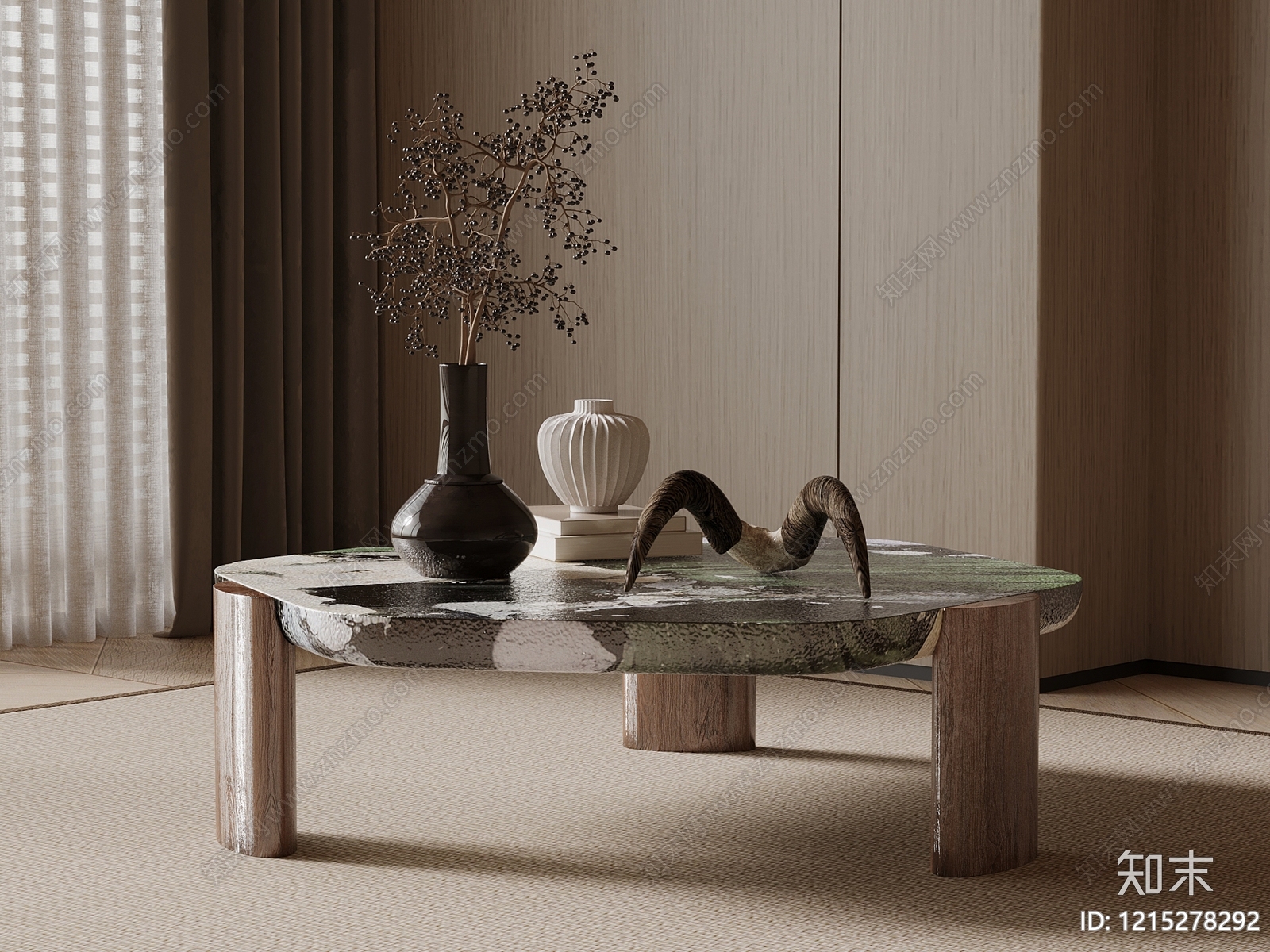 侘寂茶几SU模型下载【ID:1215278292】