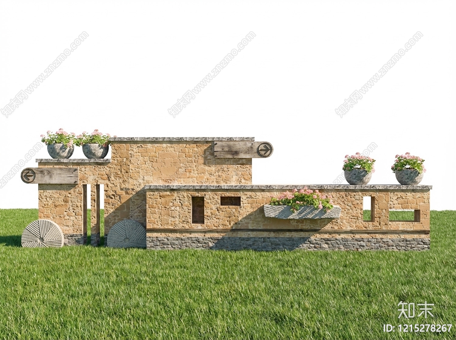 新中式景观景墙SU模型下载【ID:1215278267】