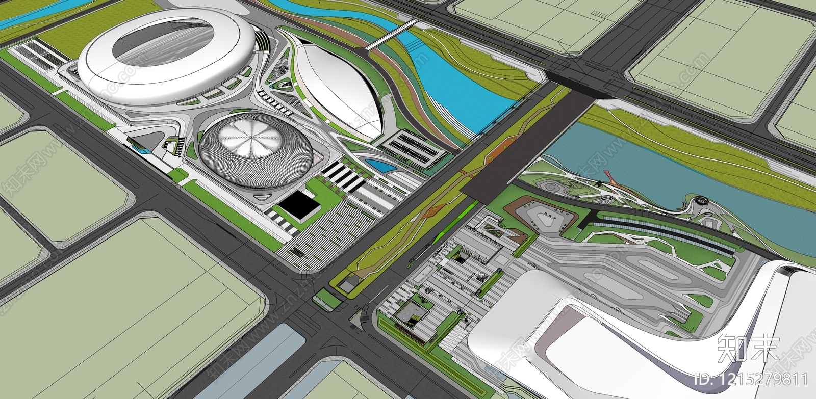 现代体育场馆景观SU模型下载【ID:1215279811】