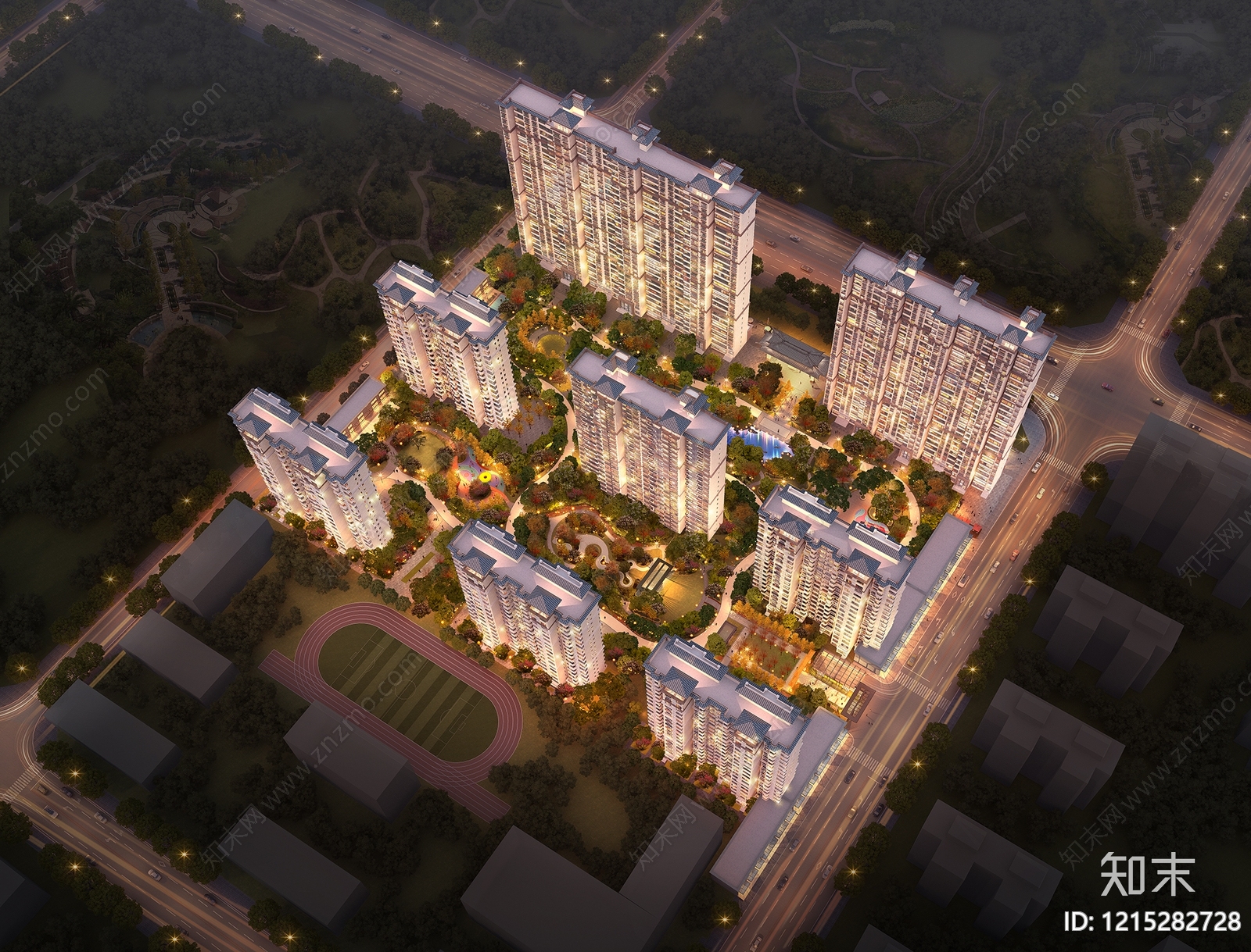 新中式小高层住宅楼3D模型下载【ID:1215282728】