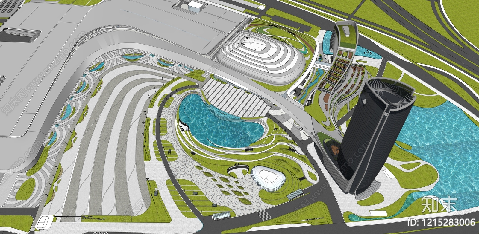 现代体育场馆景观SU模型下载【ID:1215283006】