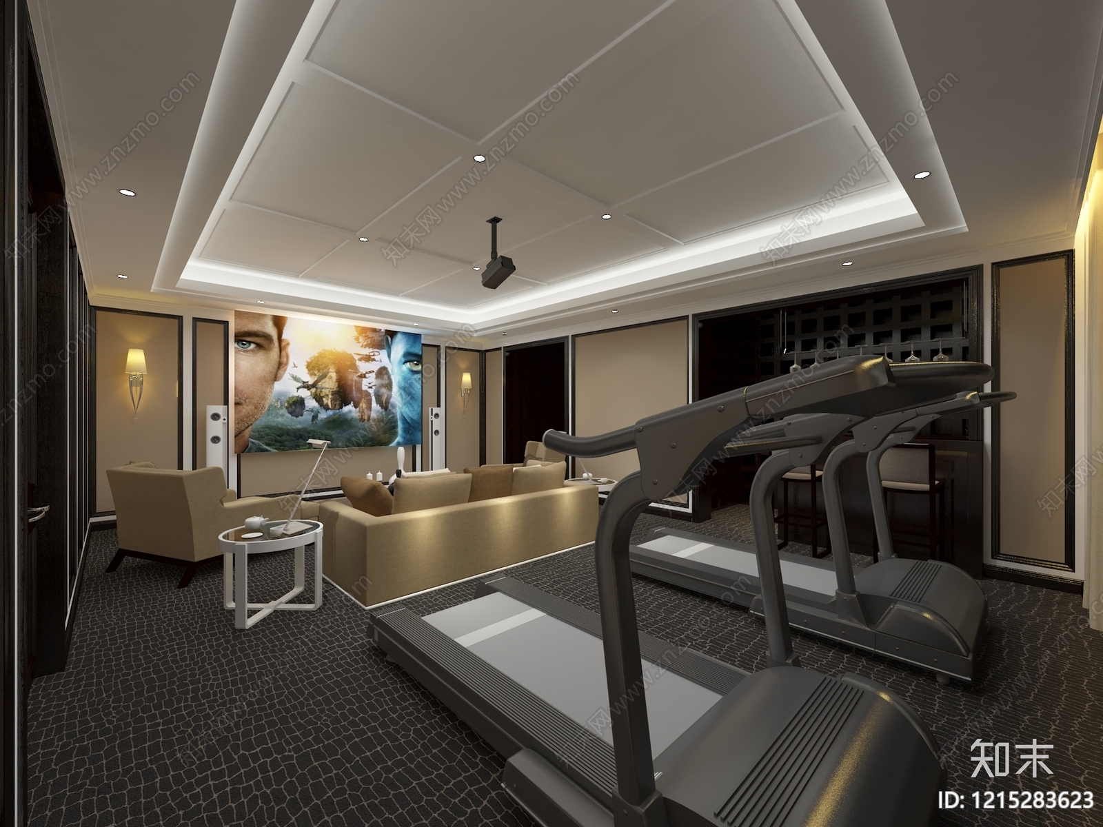 现代简约影音室3D模型下载【ID:1215283623】