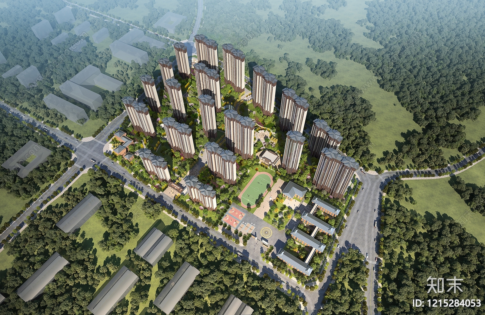 新中式小高层住宅楼3D模型下载【ID:1215284053】