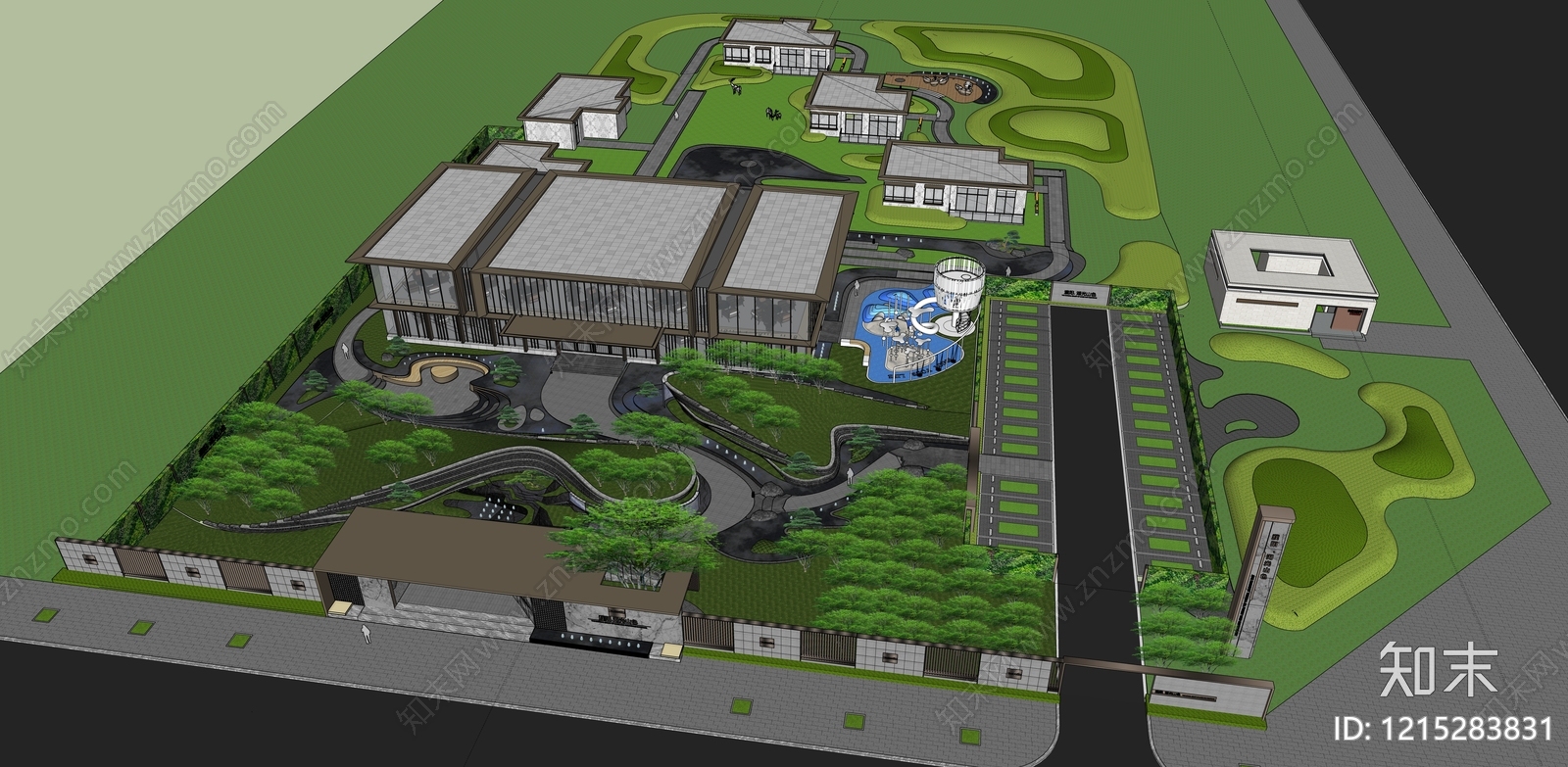 新中式小区景观SU模型下载【ID:1215283831】