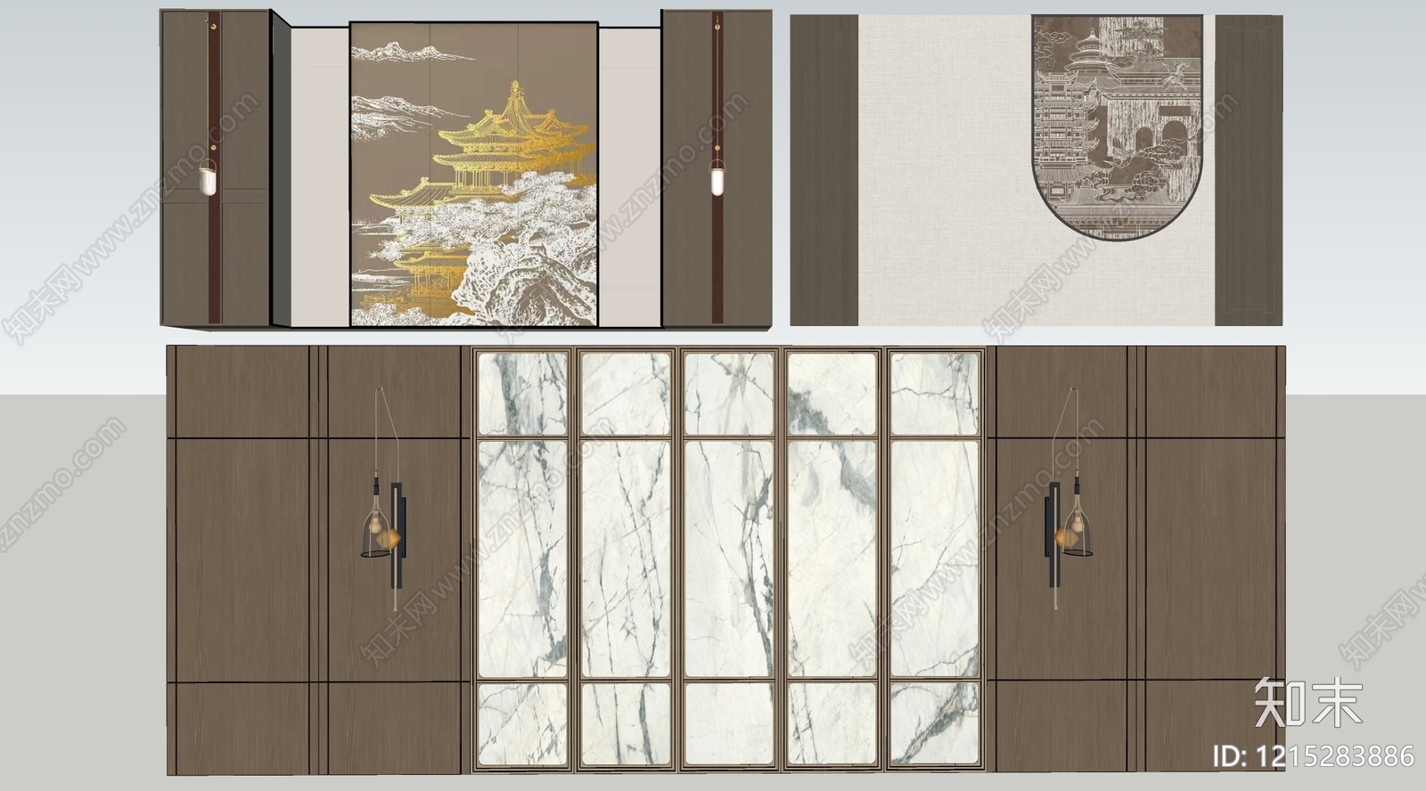 新中式艺术隔断SU模型下载【ID:1215283886】